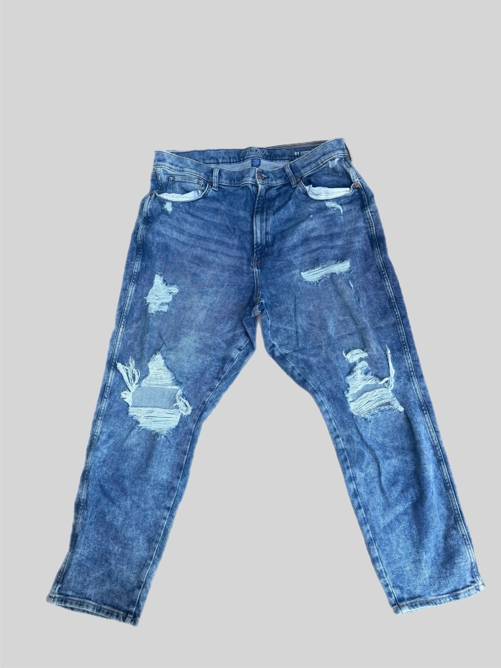 Distressed Blue Denim Jeans - Casual Ripped Style